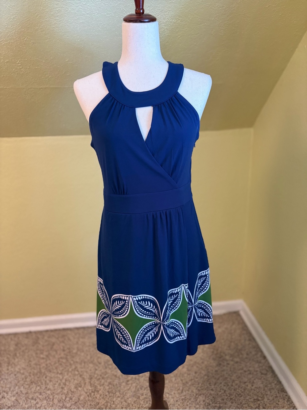 Banana Republic Navy Sleeveless Keyhole Halter Fit-and-Flare Dress